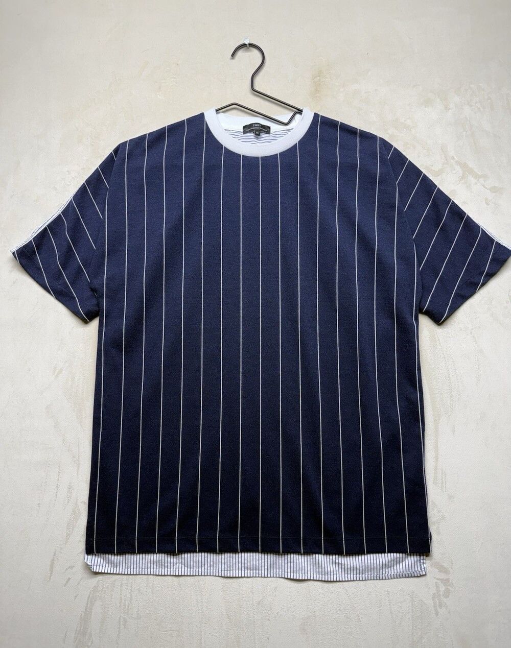 TNGT Shirt Men’s 95 Blue Striped Light Academia Prep Pleated Luxury Short Sleeve